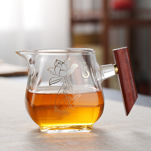 Fanshi's new tea set, fair cup, high temperature resistance, thickened wooden handle, tea drain all-in-one set, tea divider, tea sea