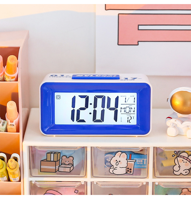 Simple Smart Geometric Desktop Blue Electronic Alarm Clock display picture 2