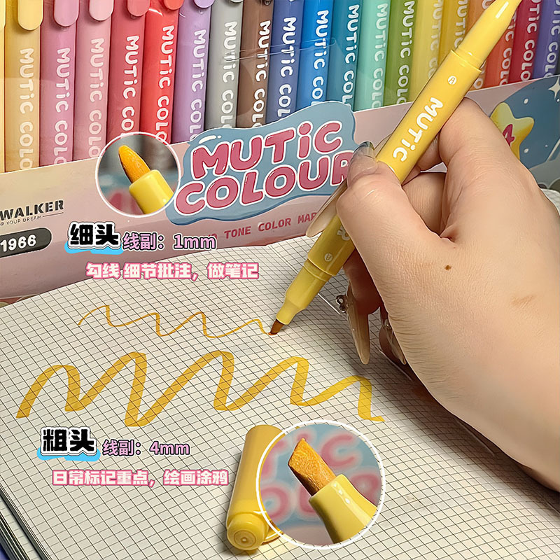 Resaltador transfronterizo de dos cabezas Juego de 24 colores Marcador de color Dibujo de estudiantes Marcador de graffiti de pintura