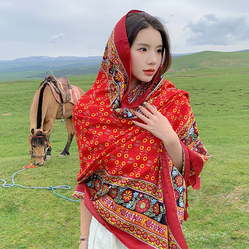Yunnan outfit travel photo ethnic style sun protection scarf shawl for women  new grassland Tibetan desert silk scarf