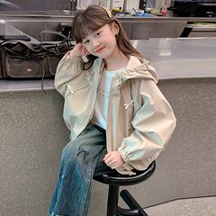 女童秋装外套2025新款儿童洋气韩版女孩春秋季连帽蝴蝶结夹克上衣