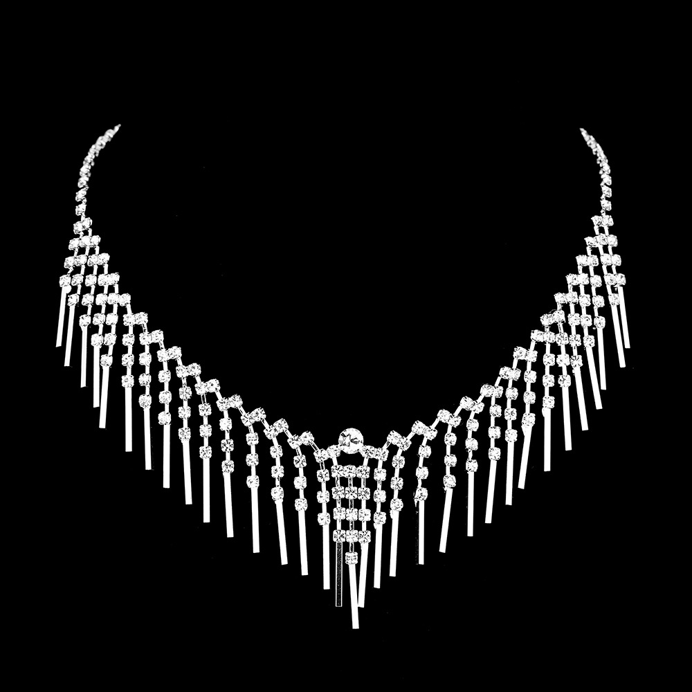 Neue Quaste Voller Diamant Halskette Ohrringe Braut Set Zweiteiliges Set display picture 3