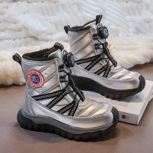 Children's snow boots in winter warm and fleece cotton boots for boys and girls, comfortable soft-sole, non-slip and wear-resistant cotton shoes