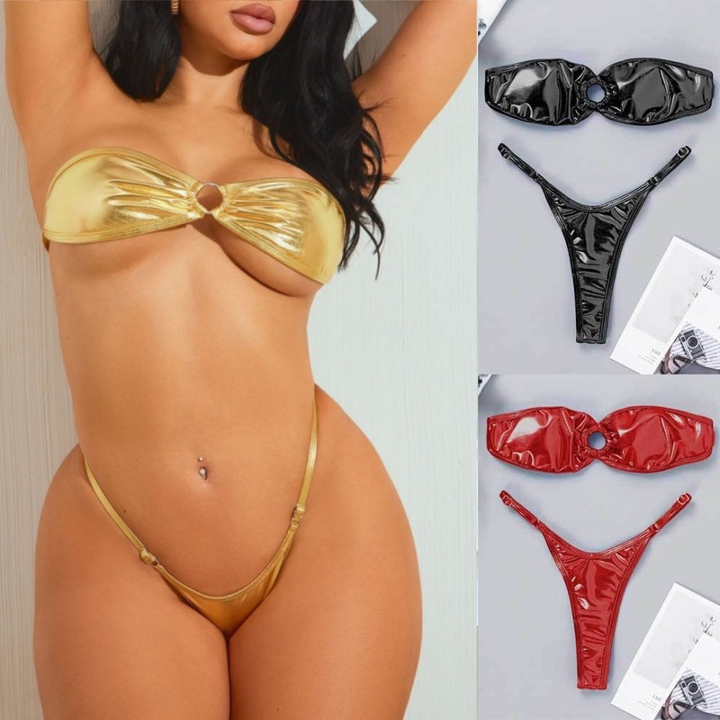 European and American Popular Tight Bikini Split Swimsuit Gold Tube Top Sexy Backless Swimsuit Bikini Bikini