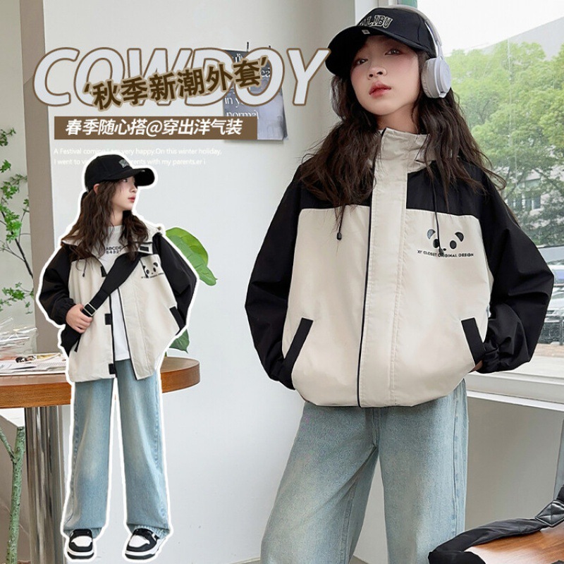 소녀 팬더 코트 가을 2024 새로운 어린이 탑 봄과 가을 서양 스타일 소녀의 루소 의류 패션