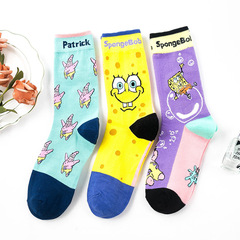 Socks women's long-tube trendy socks pineapple house spongebob squidward cartoon ins trend street basketball socks college style