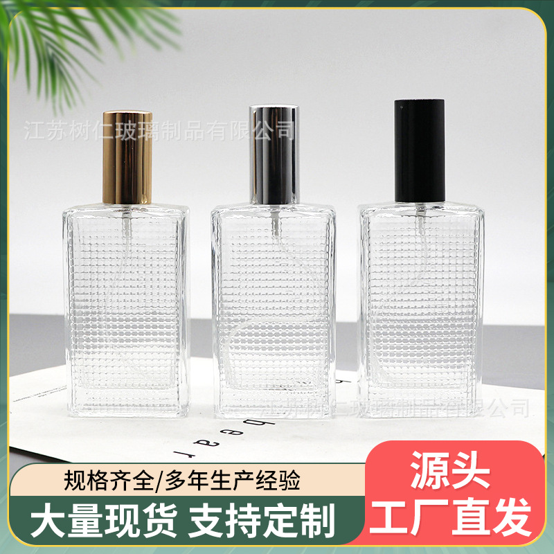 Botellas de perfumes de alta calidad al por mayor botellas de rosca de 50ml 80ml botellas de spray de vidrio cuadrado botellas vacías de muestra de cosméticos