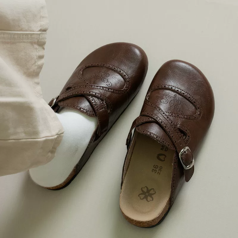 Мягкая кожаная версия — японские ретро сандалии Birkenstock для женщин, лето 2025, повседневные туфли с открытым носком, полуслипоны, сабо