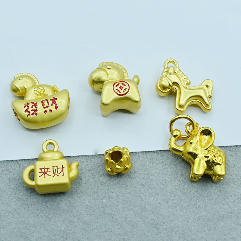 Matte Gold Accessories Fortune Horse Coin Horse Ice Crystal Horse Wealth Lotus Spacer Bead Fortune Elephant Zodiac Horse DIY Jewelry Pendant