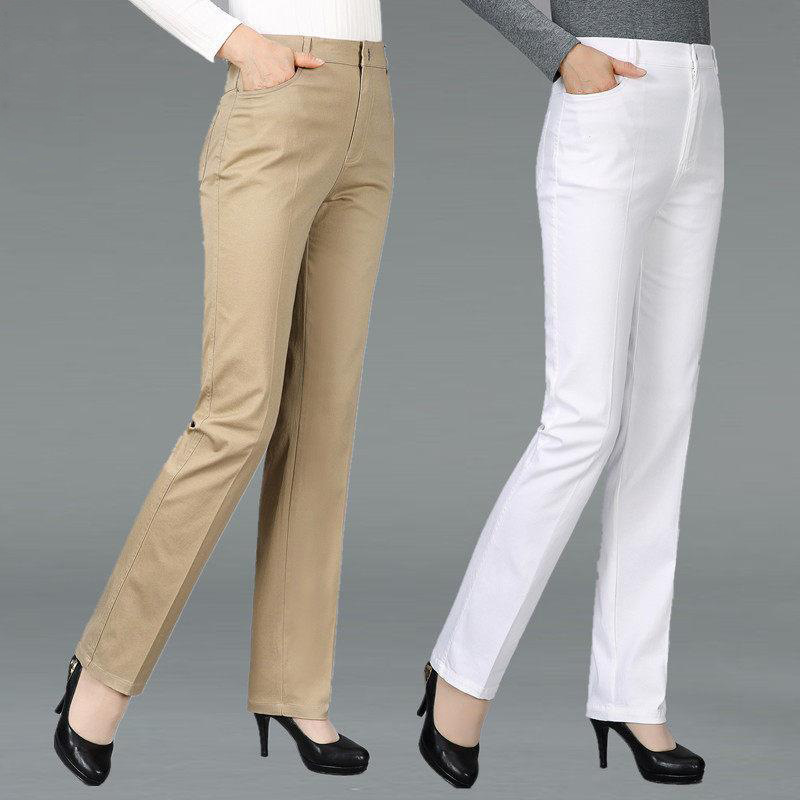 2024夏季牛仔裤女款白色女士大码长裤高腰宽松直筒中老年人妈妈裤