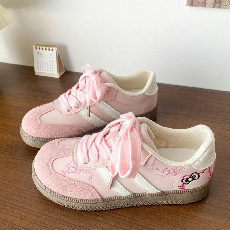lindo KT gato bordado zapatos de entrenamiento de mujeres 2025 nuevo nicho casual chic zapatos de skate muñeca zapatos blancos pequeñas mujeres