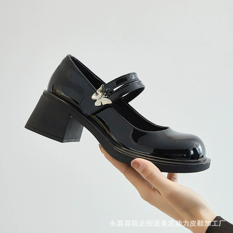 Женские туфли Мэри Джейн на массивном каблуке во французском стиле для красоты ног 2024, весна и лето, новая сладкая кожаная обувь в стиле преппи, однослойная обувь JK