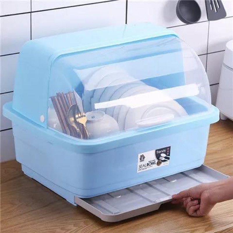 Kitchen Drain Cupboard with Lid, Tableware, Dishes, Household Storage Rack, Countertop, Multi-Functional Tableware Storage Box