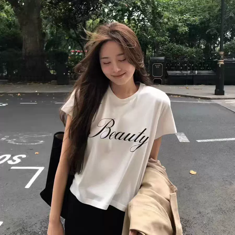 现货2025秋季新款韩国东大门OU*CE宽松圆领字母印花短袖T恤上衣女