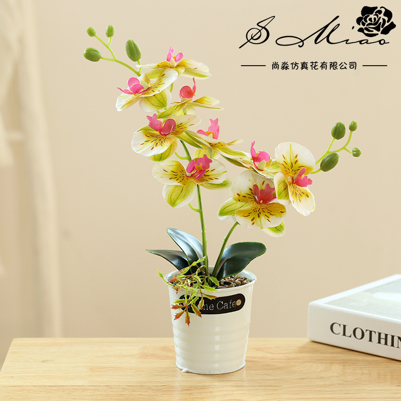 Fake Flower Iron Pot 3D impresión de película doble horquilla nueve flores orquídeas mariposa bonsai simulación de flores fabricantes directamente para decoración del hogar