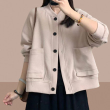2025春秋季新款女士短外套卫衣开衫上衣棒球服夹克洋气小个子黑色