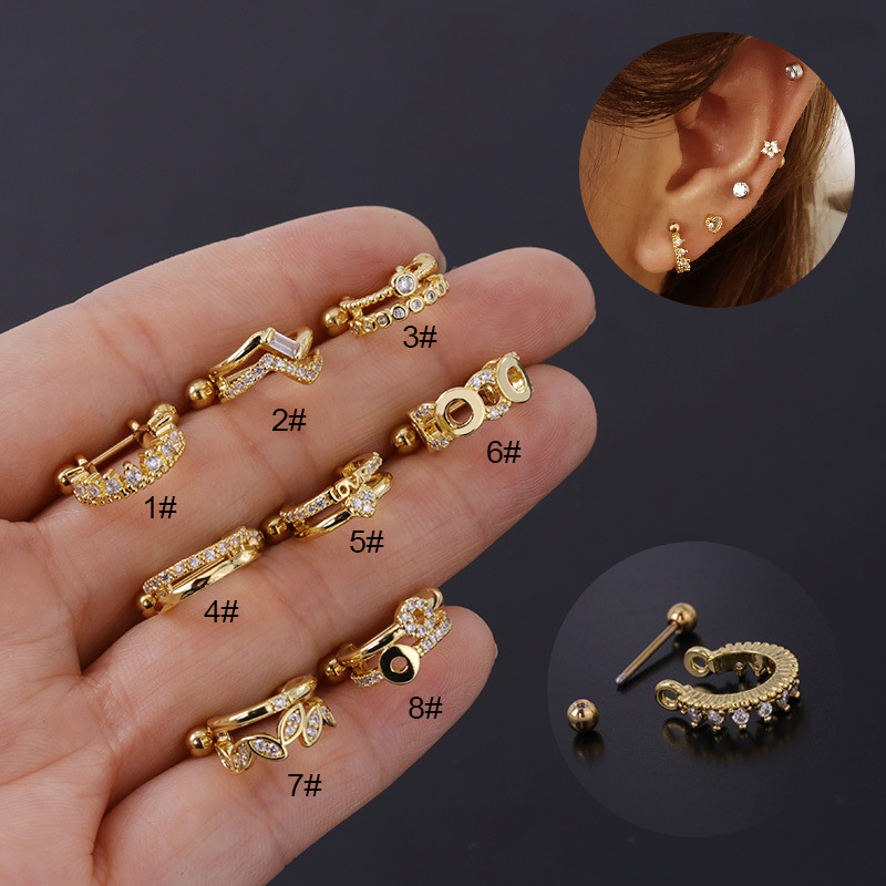 Ear Cartilage Rings & Studs Geometric Copper Plating Artificial Gemstones display picture 19