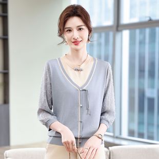 Mother Top Spring Base Shirt New 2025 Middle-aged and Elderly People's National Style Cheongsam Collar Outer Wear Fake Two-piece Shirt