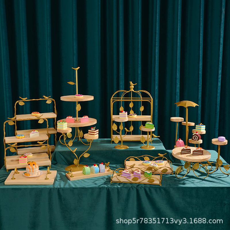 Tableta de madera para té de la tarde, mesa de comida fría, mesa de postres de boda, estante de exhibición, accesorios decorativos, estante de pastel