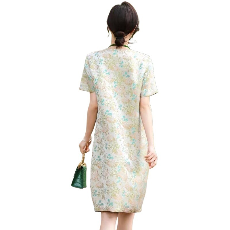 杭州真丝2025夏新款中国风宋锦高端时尚中长款旗袍桑蚕丝连衣裙女|undefined