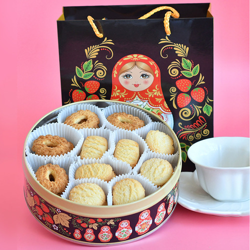 Russian style matryoshka brand cookies 400g crispy and delicious iron gift box packaging gift snack snacks