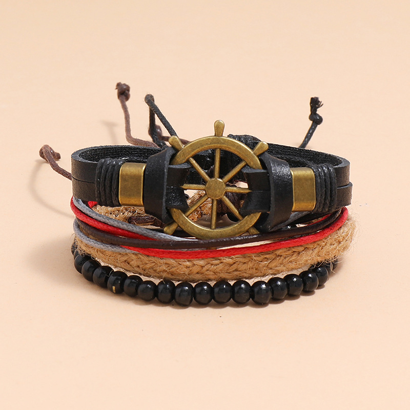 Retro Rudder Braided Leather Bracelet display picture 1