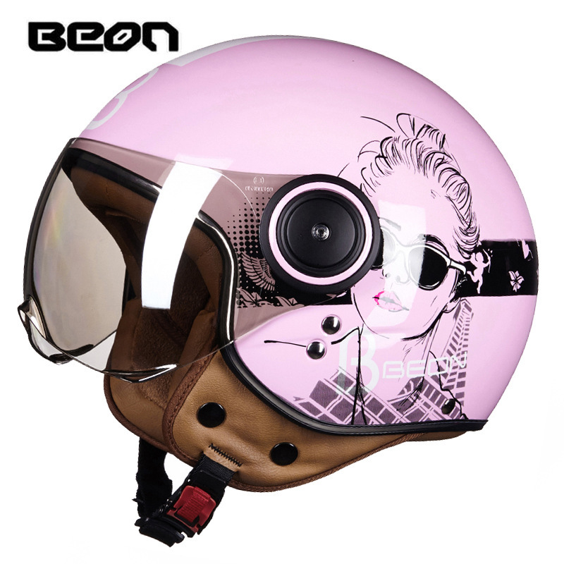 Casco de Motocicleta Beon para Primavera y Verano, Elegante y Moderno para Hombres y Mujeres, Casco Medio para Scooter Eléctrico, Estilo Retro Ligero de Media Cara.