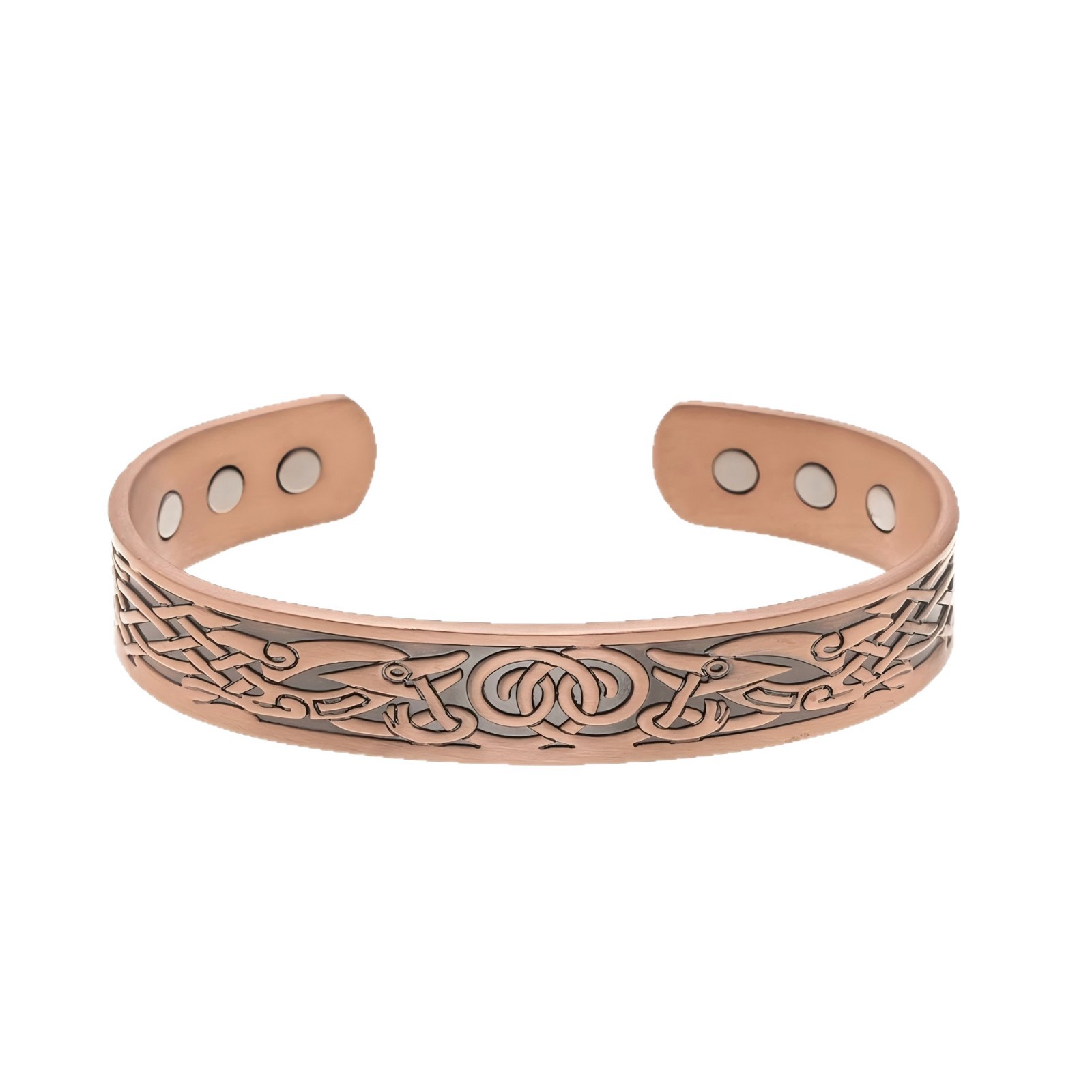 Cross-Border Popular Magnetic Bracelet and Ring Set, European and American Retro Double Ring, Antique Red Copper Brushed Retro Style Couple's Jewelry