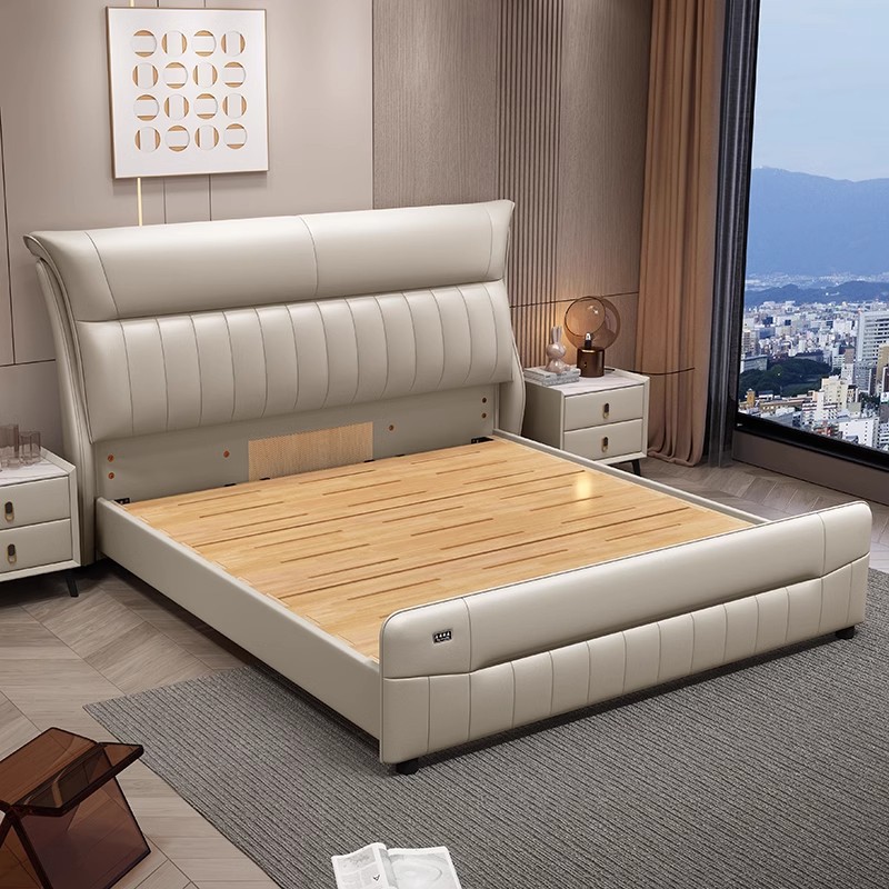 2024 nueva cama de cuero moderna y simple cama de matrimonio de 1.8m cama doble confortable image 2