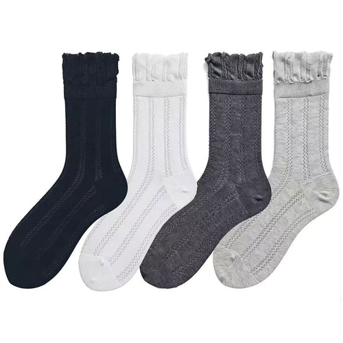 Women's middle tube hollowed-out net socks spring and summer cool all-matching breathable pure color pile socks casual hot light professional style
