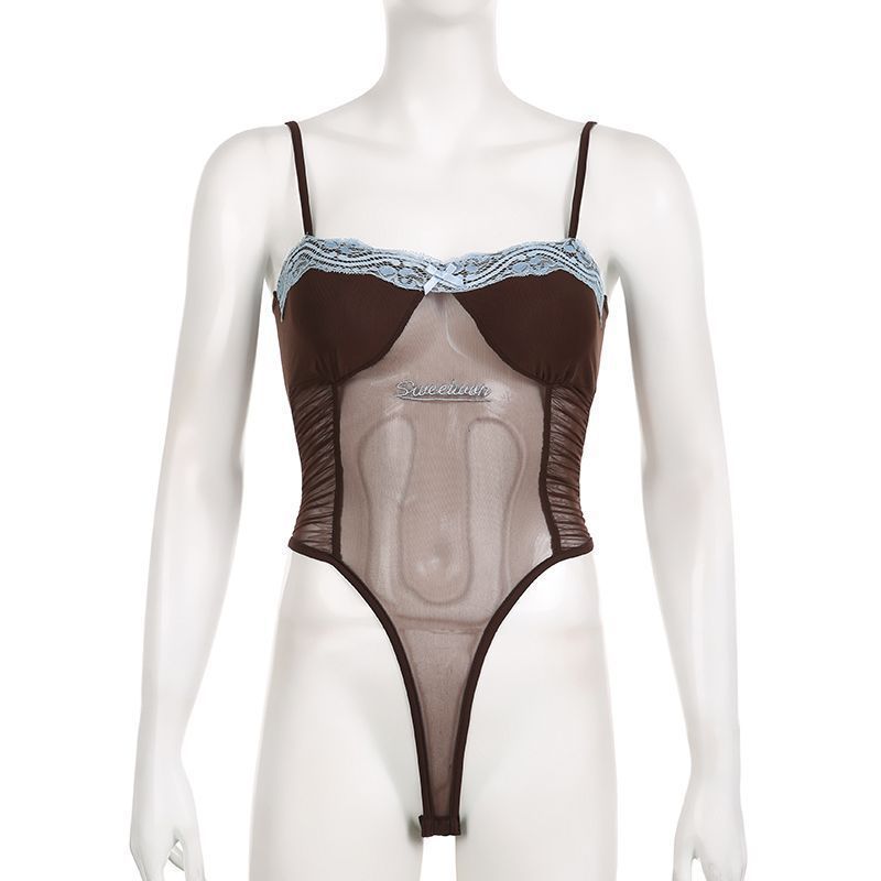 Women's Mesh Bodysuit With Chest Padding And Suspender Straps_voghion.com