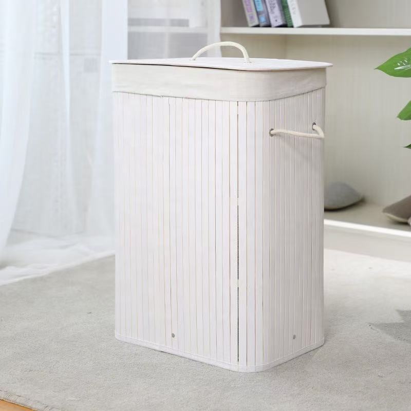 Cesta de ropa sucia transfronteriza con bolsillo interior con cubierta de bambú y madera plegable Cesta de almacenamiento de ropa sucia Cesta de ropa sucia