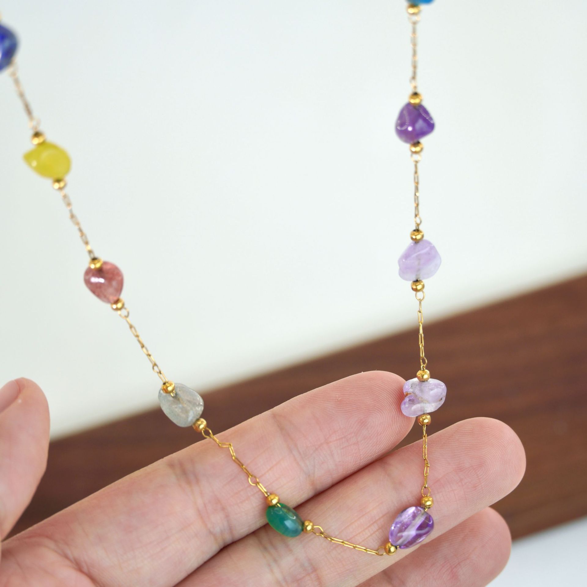 10g Weight Elegant Geometric Natural Stone Titanium Steel Necklace