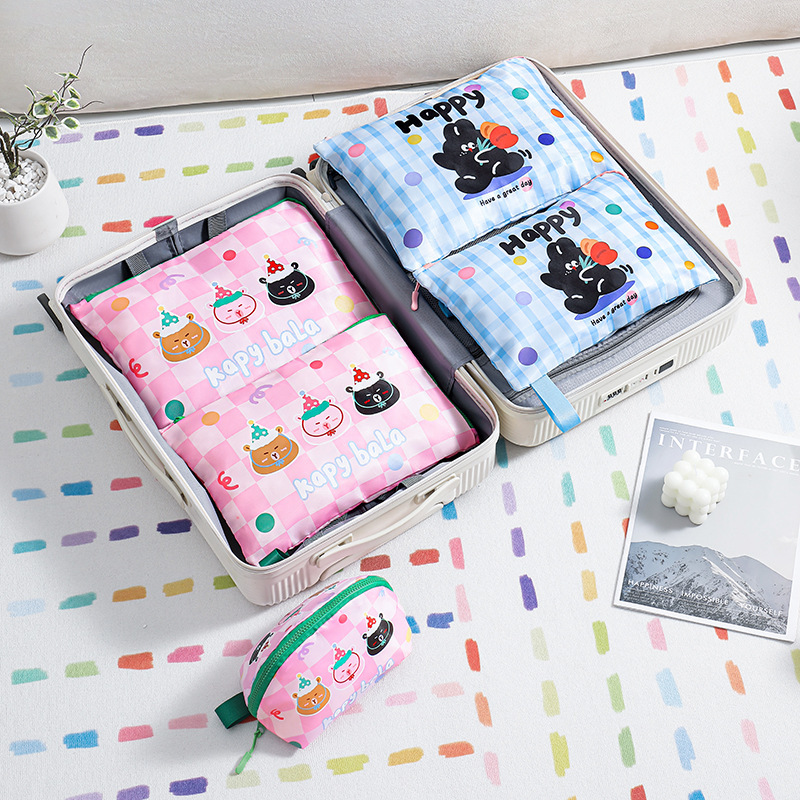 Travel packaging storage bag cute striped travel portable clothes underwear bag luggage three-piece set