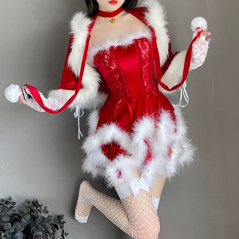 Костюм-юбка с капюшоном (Christmas), бархат с искусственным мехом, универсальный размер, эффект подъёма