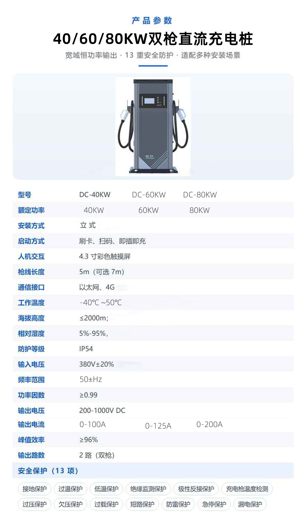 40/60/80Kw Dc Charging Station New Energy Smart High-Power Electric Vehicle Fast Charging Smart Fast Charging