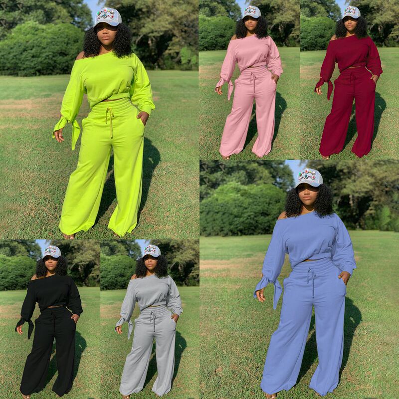 Ol6021 New Amazon European and American Sexy Casual Fashion Pure Color Round Neck Cuffs 2-Piece Set in Stock Ol6021 New Amazon European and American Sexy Casual Fashion Pure Color Round Neck Cuffs 2-Piece Set in Stock