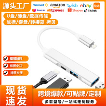 适用苹果1413双USB三合一otg转接头iPhone12键盘拓展坞HUB充电u盘