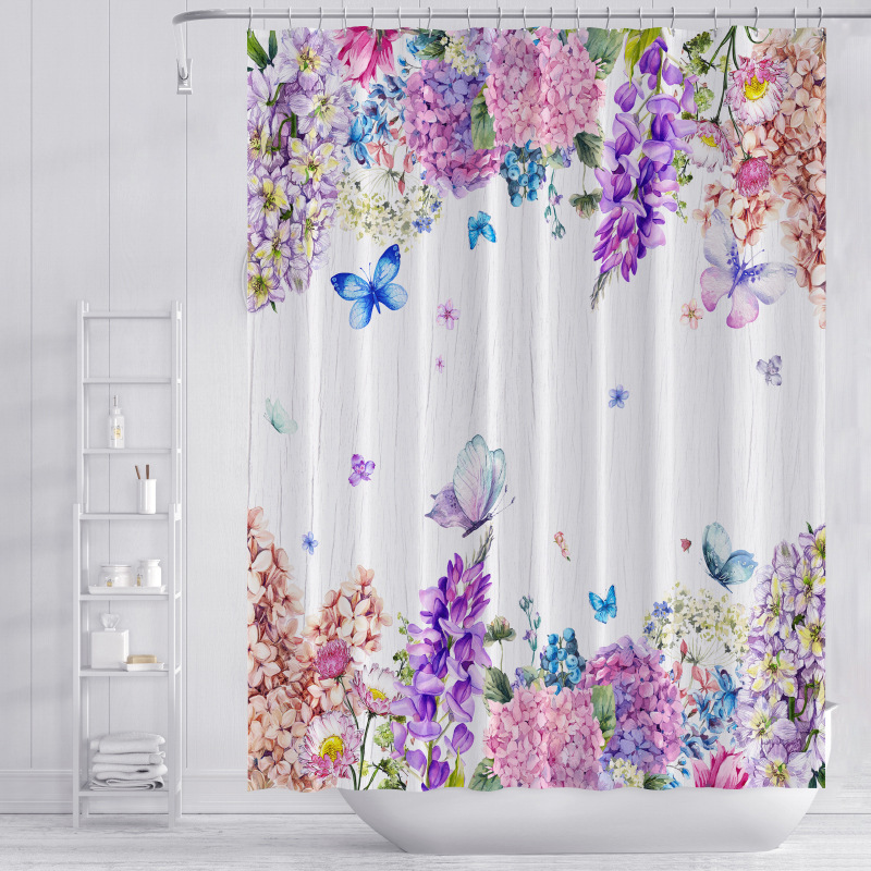 厂家热销跨境亚马逊新品北欧ins绿植鲜花浴帐 加厚防水涤纶浴帘