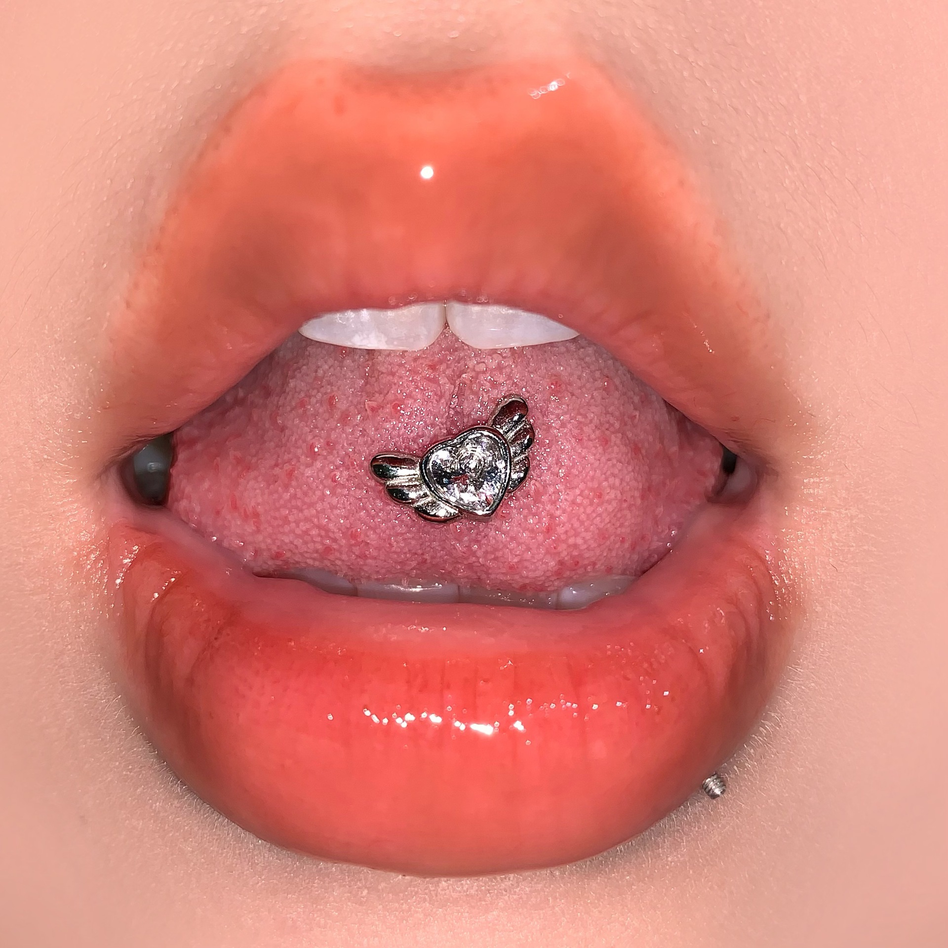 Labret stud lip piercing jewelry styling detail