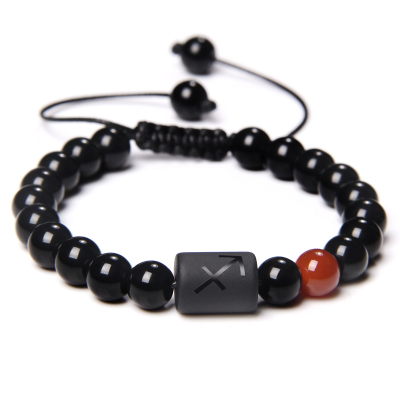 Sternzeichen Perlenarmband Schwarz Glänzend Geflochtenes Paar_voghion.com