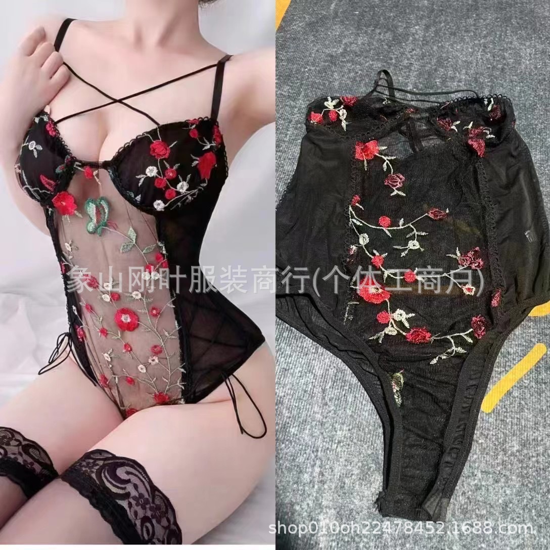Comercio exterior SHEIN ropa interior europea y americana de tres puntos de pasión de encaje sexy conjunto de ropa interior de perspectiva