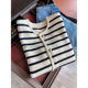 Black and White Contrast Striped Soft Waxy Sweater Coat Women's 2024 Spring and Autumn Outer Wear Age-reducing Short Knitted Cardigan Top