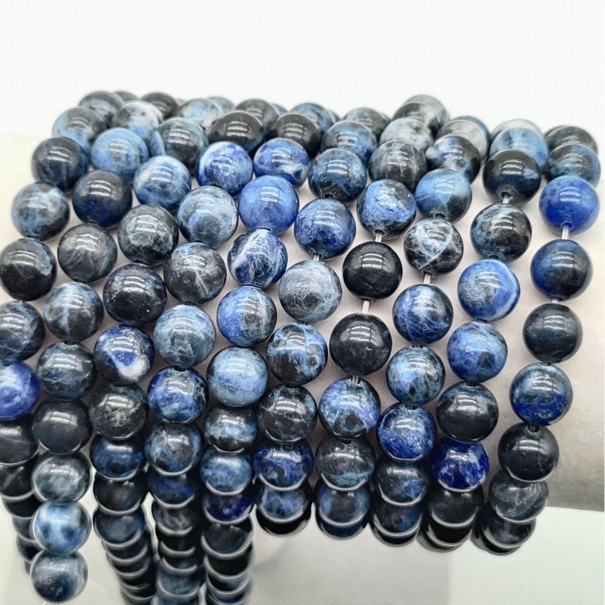 工廠直銷 藍紋天然石散珠diy飾品配件手工串珠 跨境熱賣圓珠帶貨