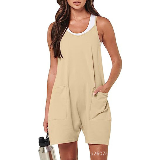 2023 Amazon Explosions European and American Women's Summer Casual Sleeveless Jumpsuit Shorts Loose Jumpsuit Home Clothes