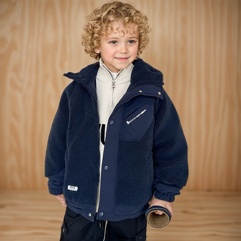 Boys' Cotton Thickened Lambswool Coat Autumn and Winter Eight Seasons New Children's Winter Wear Ao-grain Fluffy Sweater for Winter