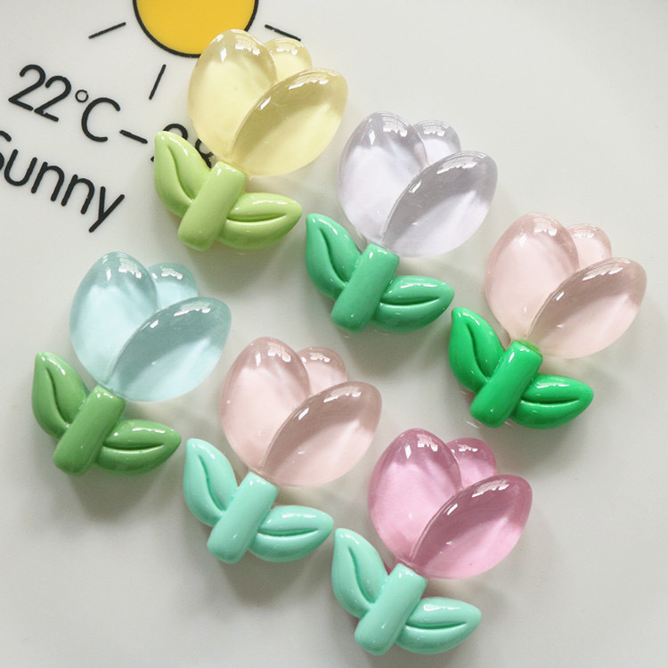 Transfronterizos hielo transparente tulipán accesorios de resina flor diy caja de papelería agujero perno de zapatos material de colgante de cabello