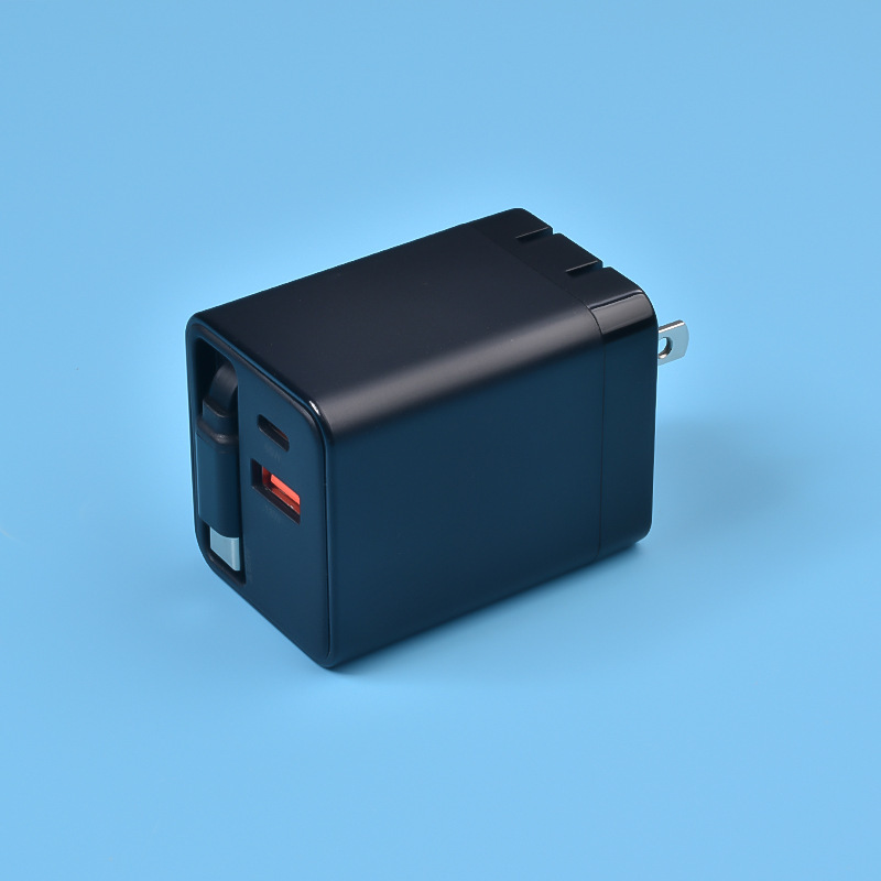 65W伸縮式充電ケーブル充電器、伸縮式ケーブルTYPE-C急速充電デュアルポート付きケーブルアダプター充電器|undefined