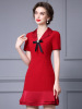 Zhili Red Flip Collar Dress 2024 New Exquisite and Elegant Elegance， Ruffled Edge， Small A-line Skirt， Summer