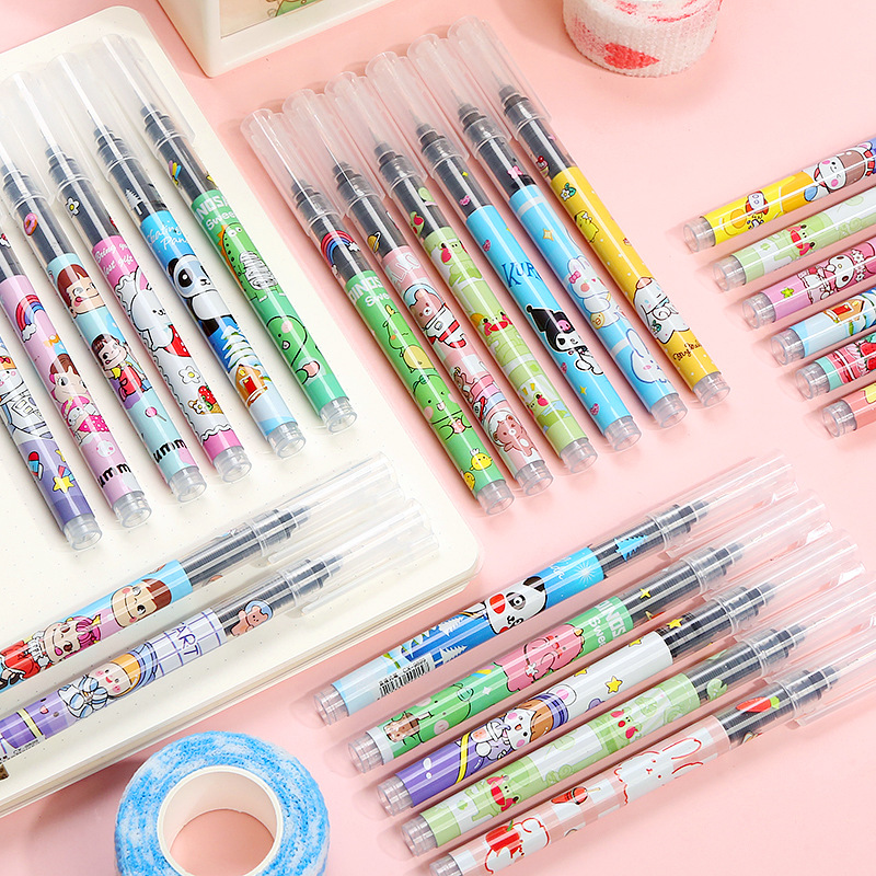 A granel de dibujos animados lindo pluma de gel recta estudiante de alto aspecto ins Examen de bolígrafo de secado rápido pluma negra 0,5